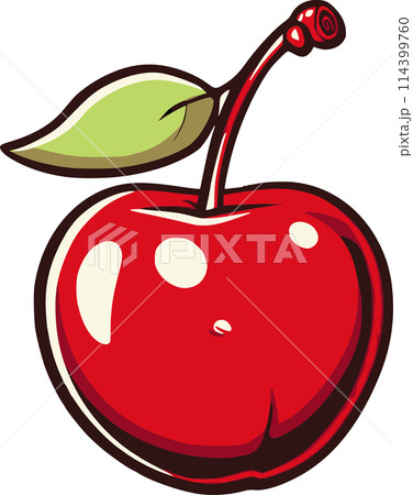 A red fruit with a green leaf. 114399760