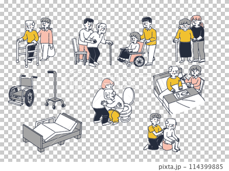 さまざまな介護シーンのイラストセット 114399885