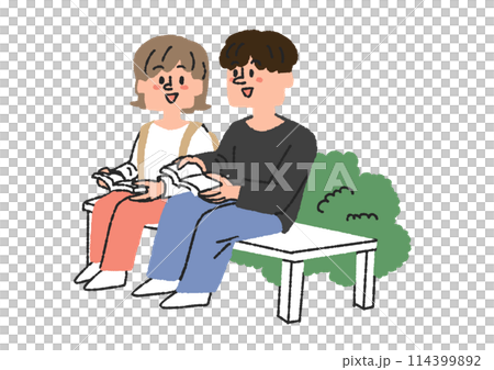 學生互動的插圖、滑稽的手繪人物、向量、彩線畫 114399892