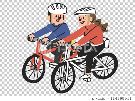 サイクリングを楽しむ男性と女性　趣味で自転車を楽しむ人々 114399911