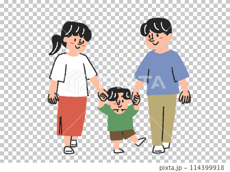 手を繋いでお出かけする親子 手を繋いでお出かけする親子 114399918