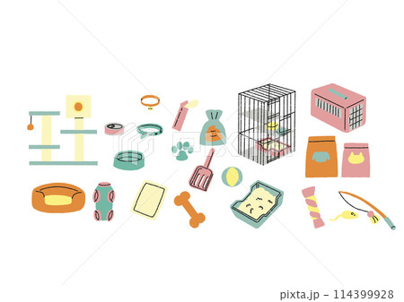 ペット用品の手書きアイコンセット ペット用品の手書きアイコンセット 114399928