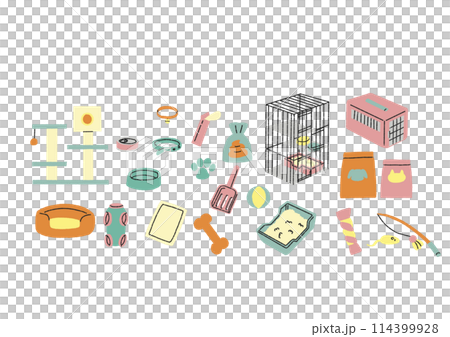 ペット用品の手書きアイコンセット ペット用品の手書きアイコンセット 114399928