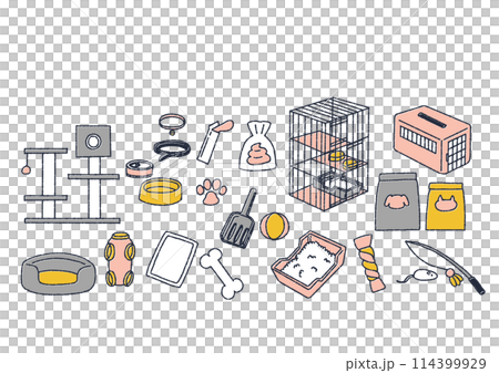 ペット用品の手書きアイコンセット ペット用品の手書きアイコンセット 114399929