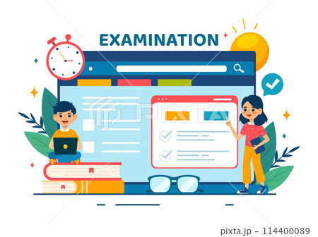 Examination Paper Vector Illustration with Online Exam, Form, Papers Answers, Survey or Internet Quiz in Flat Kids Cartoon Background Design 114400089
