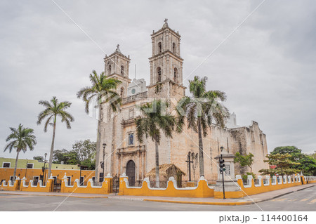 The Templo de San Servacio stands tall against the Valladolid skyline, a historic landmark in this vibrant Mexican town, offering a glimpse into its rich cultural heritage The Templo de San Servacio stands tall against the Valladolid skyline, a historic landmark in this vibrant Mexican town, offering a glimpse into its rich cultural heritage 114400164