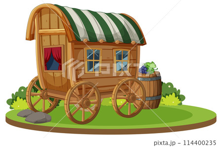 Colorful Vintage Wooden Caravan Illustration Colorful Vintage Wooden Caravan Illustration 114400235
