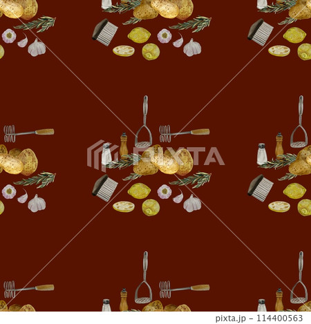 Potato mashers lemon a watercolor red pattern  114400563
