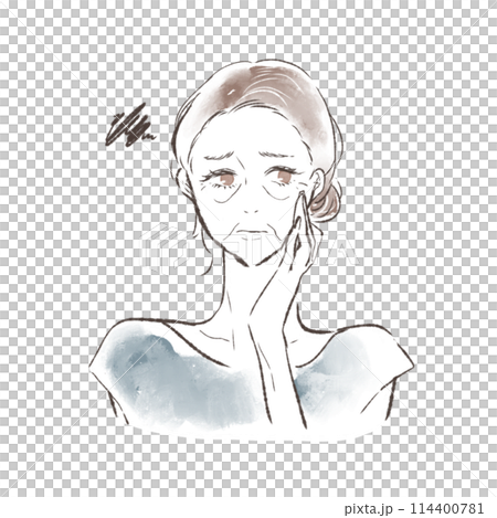 一名中年婦女皮膚下垂的插圖 114400781