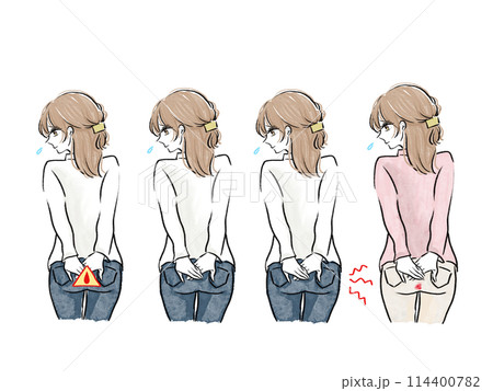 お尻を気にする女性のイラストセット 114400782