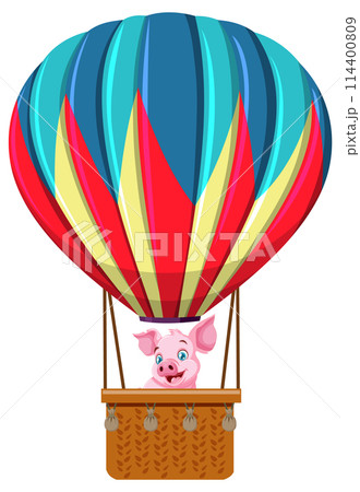 Pig in a Colorful Hot Air Balloon 114400809