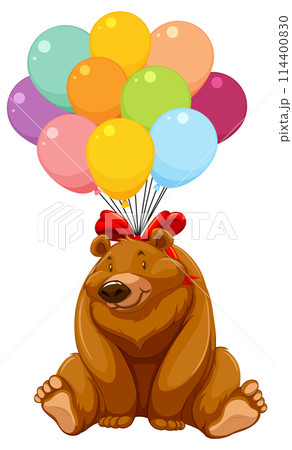 Cheerful Bear with Colorful Balloons Cheerful Bear with Colorful Balloons 114400830