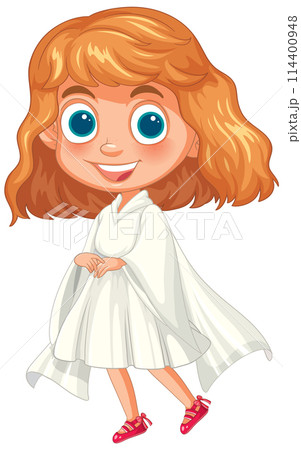 Happy Young Girl in White Dress 114400948