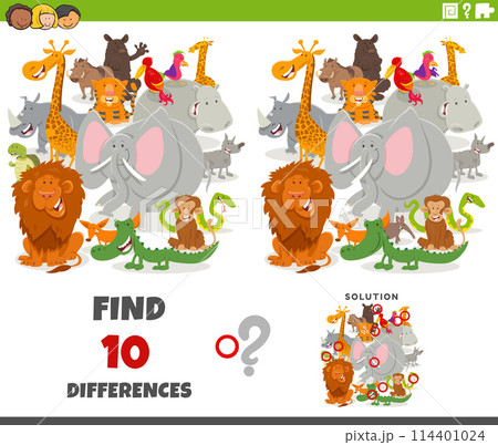 differences game with cartoon wild animals group 114401024