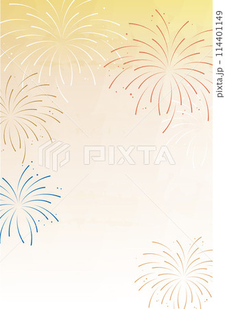 花火の背景イラスト素材 ベクター 暑中お見舞い 葉書 和風 水彩風 花火の背景イラスト素材 ベクター 暑中お見舞い 葉書 和風 水彩風 114401149