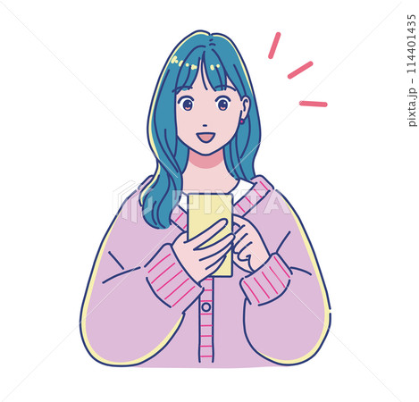スマホを使うアニメ調の女の子 114401435