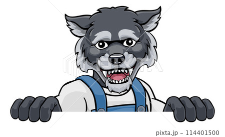 Wolf Mascot Decorator Gardener Handyman Worker Wolf Mascot Decorator Gardener Handyman Worker 114401500