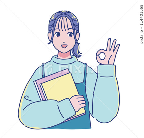 本を持つアニメ風の女子学生　オッケー 114401668