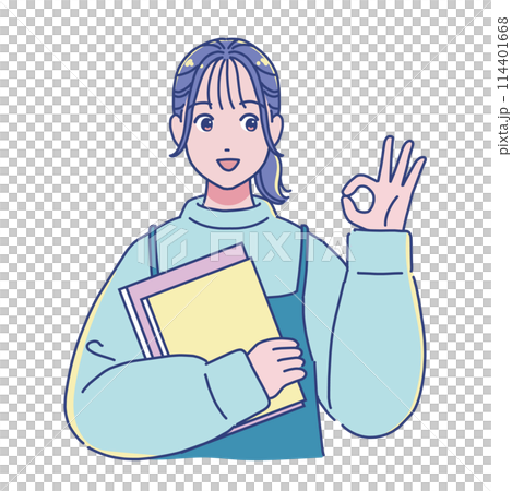 本を持つアニメ風の女子学生　オッケー 114401668