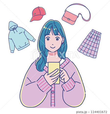 スマホで洋服を買う・売る女の子 114401672