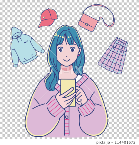 スマホで洋服を買う・売る女の子 114401672