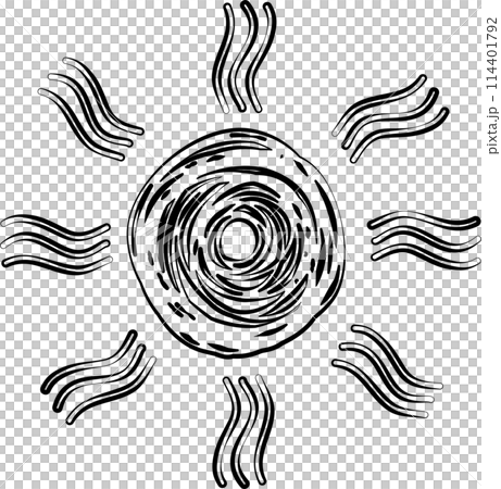 Hand painted sun, sun rays, sketch in cartoon style 114401792