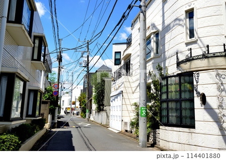東京 代々木上原駅周辺の閑静な高級住宅街の風景 東京 代々木上原駅周辺の閑静な高級住宅街の風景 114401880