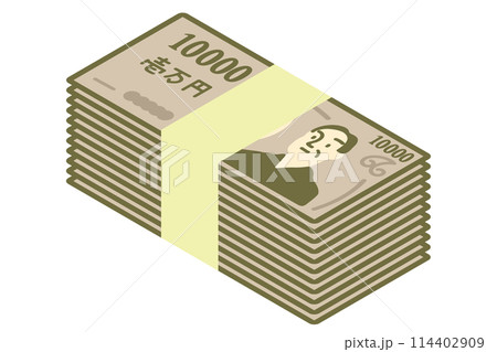2024年改訂の日本の旧札・日本の10,000円札（一万円札）の札束・古いデザインの一万円札紙幣の札 114402909
