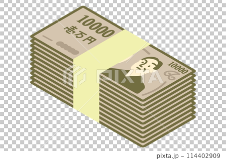 2024年改訂の日本の旧札・日本の10,000円札（一万円札）の札束・古いデザインの一万円札紙幣の札 114402909