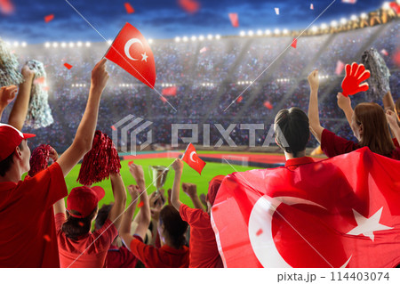 Turkish football team supporter on stadium. 114403074
