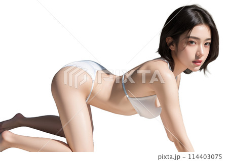 白い水着の女性 114403075