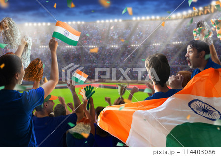 India cricket team supporter on stadium. 114403086