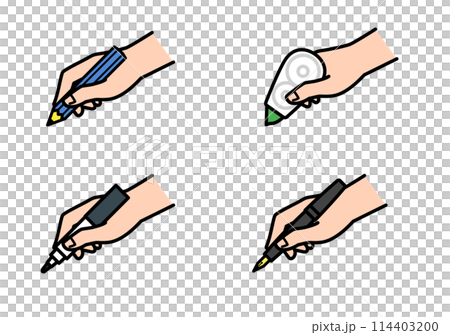 ペンなどの文房具を持つ手　セット 114403200