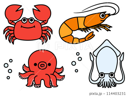 海のいきもの　エビ、カニ、タコ、イカ 114403231