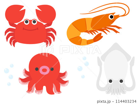海のいきもの　エビ、カニ、タコ、イカ 114403234