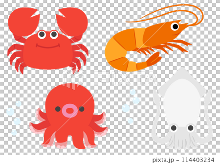 海のいきもの　エビ、カニ、タコ、イカ 114403234