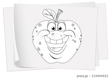 Happy Cartoon Apple with Smiling Face 114404032