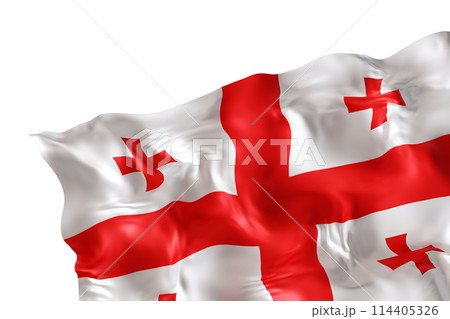 Realistic flag of Georgia with folds, isolated on white background. Footer, corner design element. Cut out. Perfect for patriotic themes or national event promotions. Empty, copy space. 3D render. 114405326