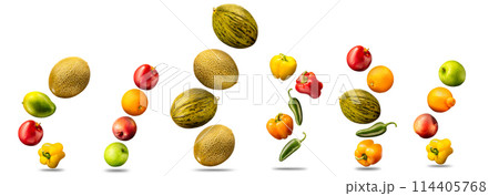 Group of fruits isolated on white background like mango. apple and orange 114405768