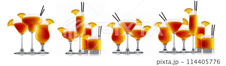 Set of cocktails with decoration from fruits isolated on white background 114405776
