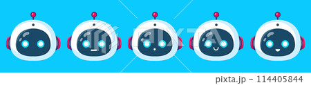 Cute robot faces. Different emotions. 114405844
