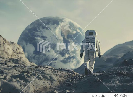 Astronaut on the moon. Science fiction art. Mixed media Astronaut on the moon. Science fiction art. Mixed media 114405863