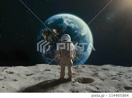 Astronaut on the moon. Science fiction art. Mixed media 114405864