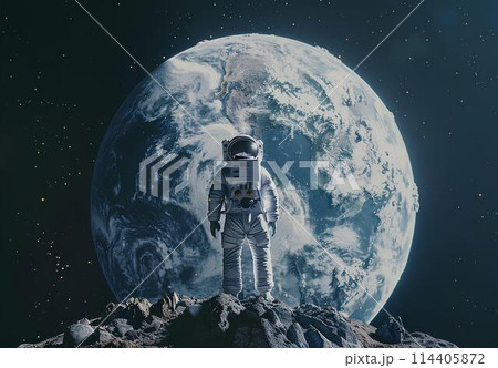 Astronaut on the moon. Science fiction art. Mixed media Astronaut on the moon. Science fiction art. Mixed media 114405872