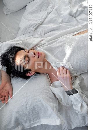 handsome awesome guy having sweet dreams in the morning 114407159