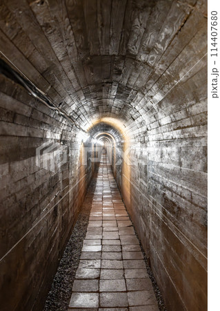 Underground corridor of Stachelberg artillery fortress built before World War II. Zacler, Giant Mountains, Czech Republic Underground corridor of Stachelberg artillery fortress built before World War II. Zacler, Giant Mountains, Czech Republic 114407680