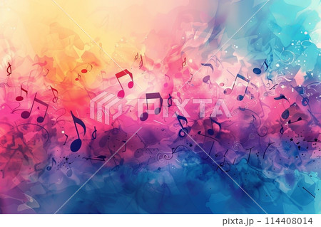 Vibrant Symphony of Colorful Musical Notes 114408014