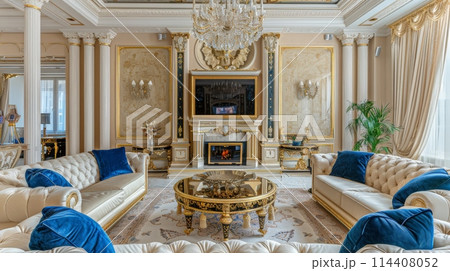 Regal Gold and Blue Living Room Decor 114408052