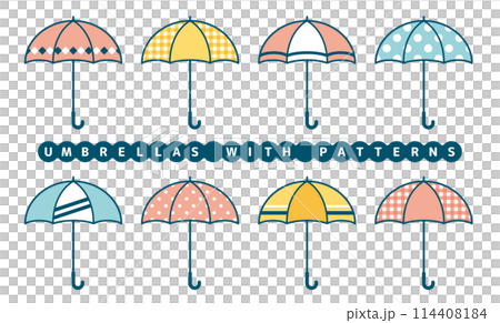 Colorful cute umbrella line drawing illustration set 114408184