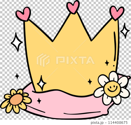 Groovy Retro crown cartoon doodle 114408675